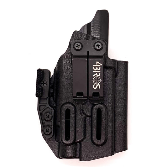 For the Best, most comfortable Inside Waistband IWB AIWB Appendix Kydex holster designed to fit the Glock 19 Gen 5 with the Streamlight TLR-7 HL-X, TLR-7 X, & TLR-7 A, shop Four Brothers 4BROS holsters. Adjustable retention, full sweat guard, smooth edges for comfort and concealment. Made in the USA TLR-7X

