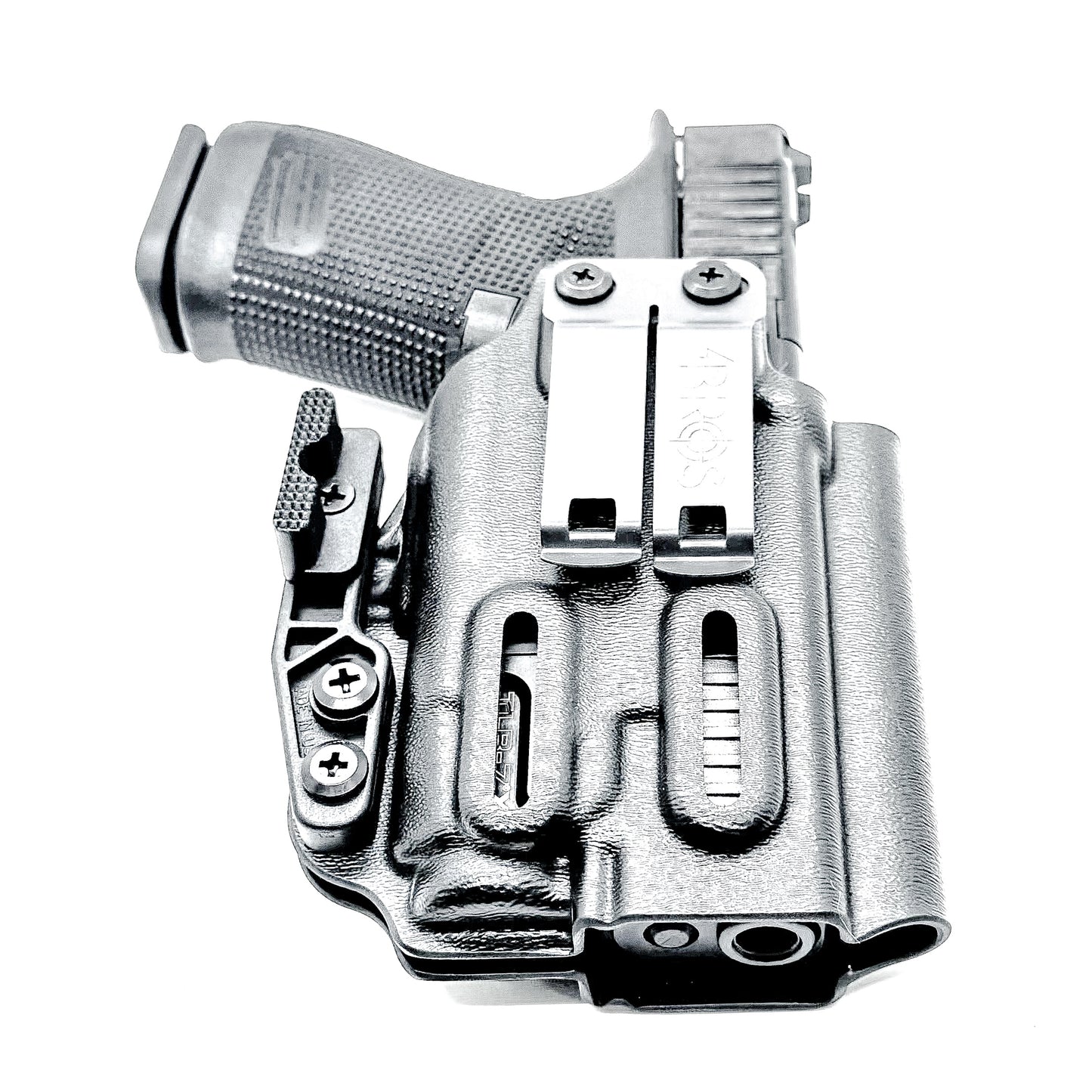 Black IWB Kydex Inside Waistband Holster for the Glock 19 Gen 5 or V, 19X, or 45 with a Streamlight TLR-7 X & TLR-7 A with DCC Monoblock and a modwing.