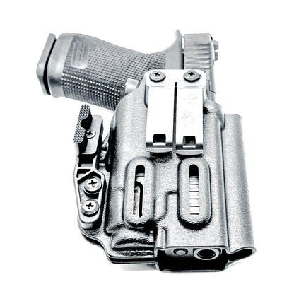Black IWB Kydex Inside Waistband Holster for the Glock 19 Gen 5 or V, 19X, or 45 with a Streamlight TLR-7 X & TLR-7 A with DCC Monoblock and a modwing.