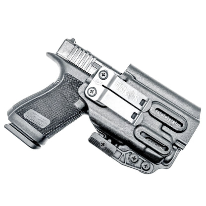 Black IWB Kydex Inside Waistband Holster for the Glock 19 Gen 5 or V, 19X, or 45 with a Streamlight TLR-7 X & TLR-7 A with DCC Monoblock and a modwing.