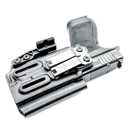 Black IWB Kydex Inside Waistband Holster for the Glock 19 Gen 5 or V, 19X, or 45 with a Streamlight TLR-7 X & TLR-7 A with DCC Monoblock and a modwing.