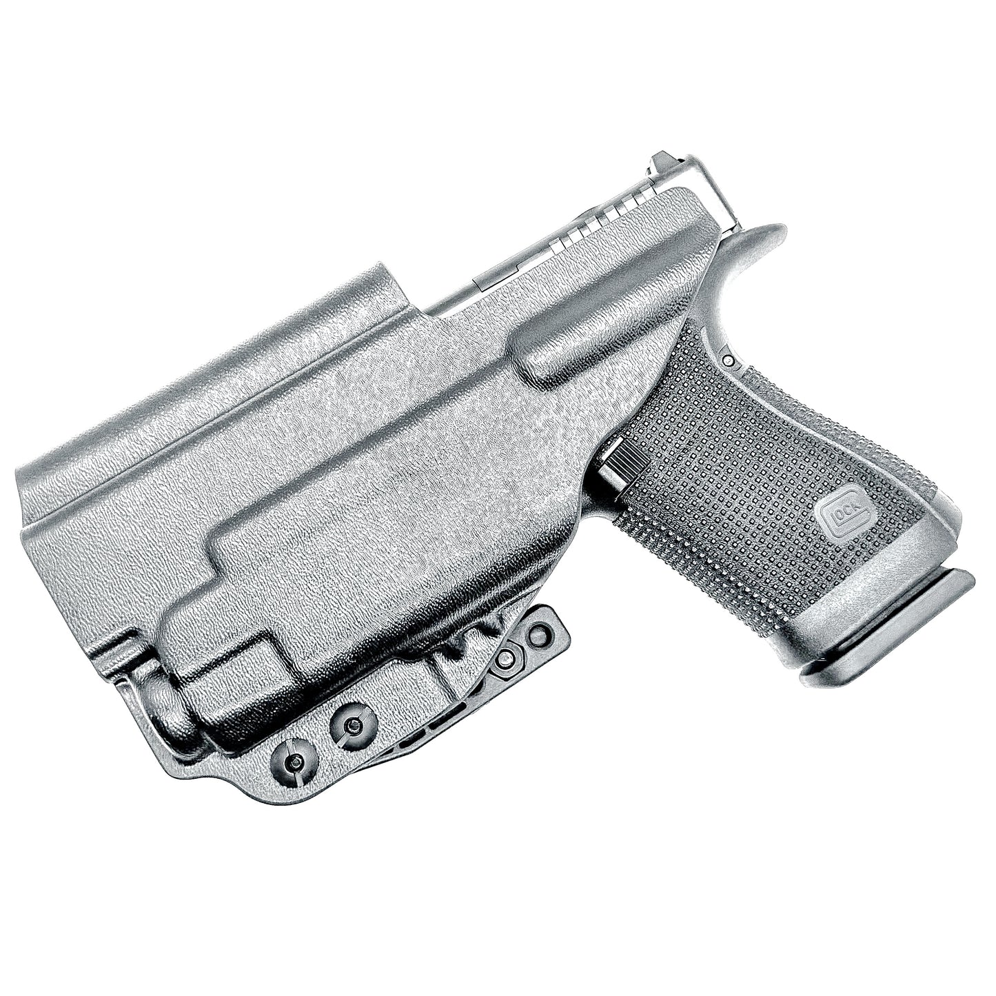 Black IWB Kydex Inside Waistband Holster for the Glock 19 Gen 5 or V, 19X, or 45 with a Streamlight TLR-7 X & TLR-7 A with DCC Monoblock and a modwing.