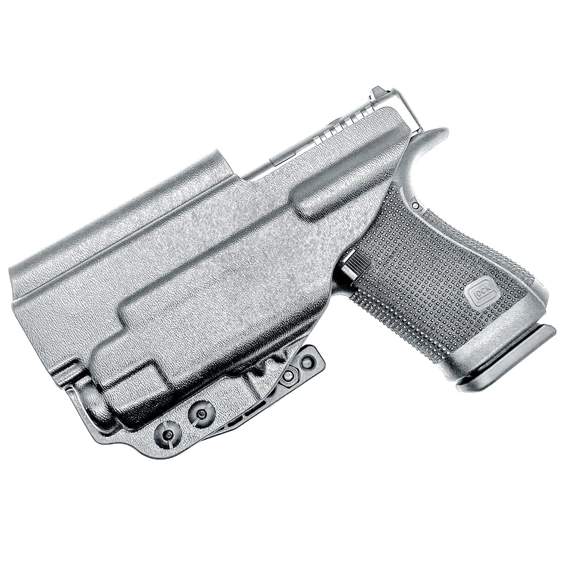 Black IWB Kydex Inside Waistband Holster for the Glock 19 Gen 5 or V, 19X, or 45 with a Streamlight TLR-7 X & TLR-7 A with DCC Monoblock and a modwing.