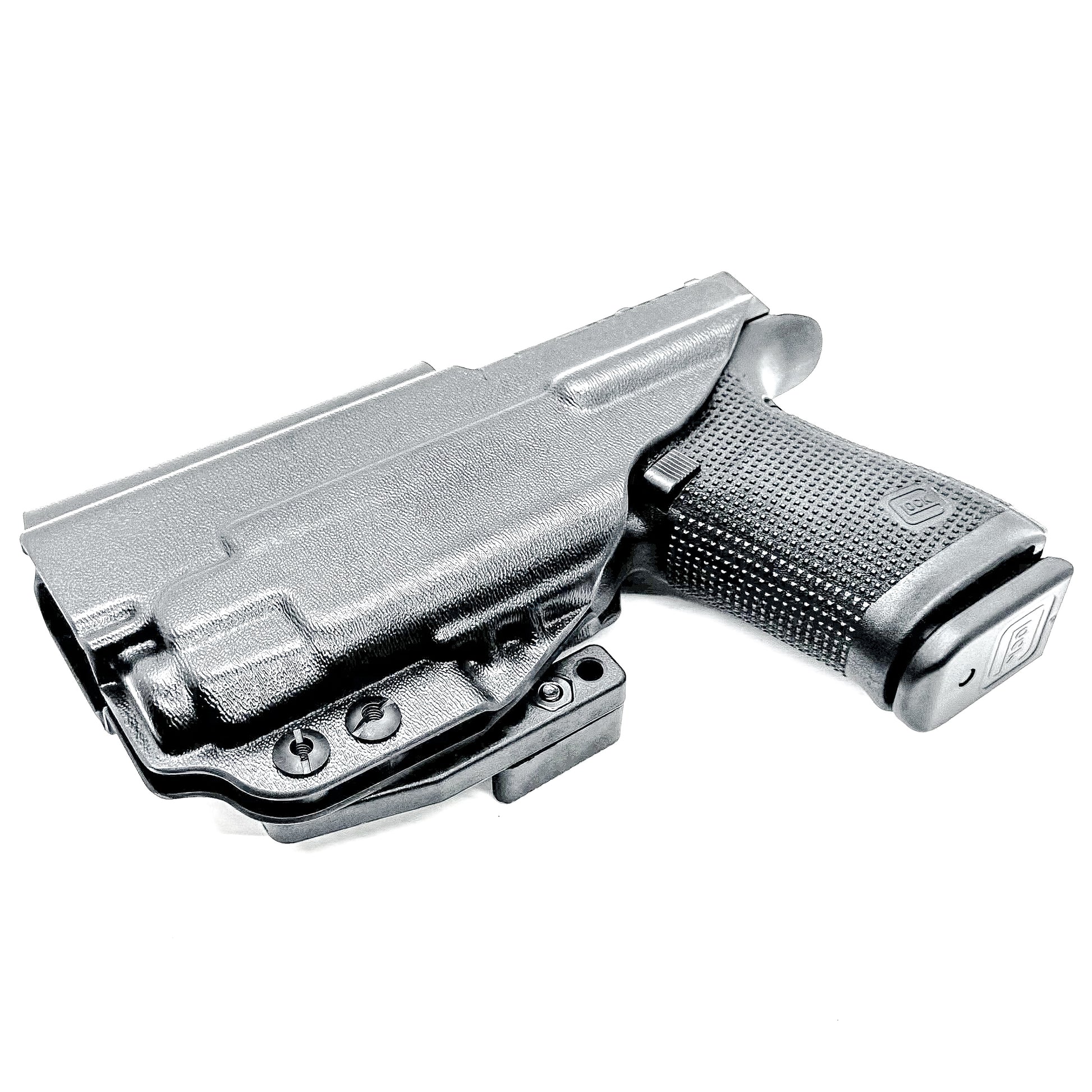 Black IWB Kydex Inside Waistband Holster for the Glock 19 Gen 5 or V, 19X, or 45 with a Streamlight TLR-7 X & TLR-7 A with DCC Monoblock and a modwing.