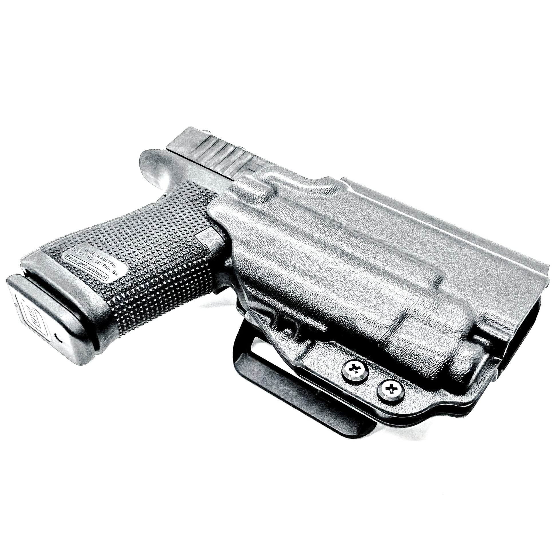 Black Outside Waistband OWB Holster for the Glock Gen 5 with the 19-length slide & Streamlight TLR-7 X or TLR-7 A with 4BROS 1.5" Belt Slide, from Four Brothers holsters.