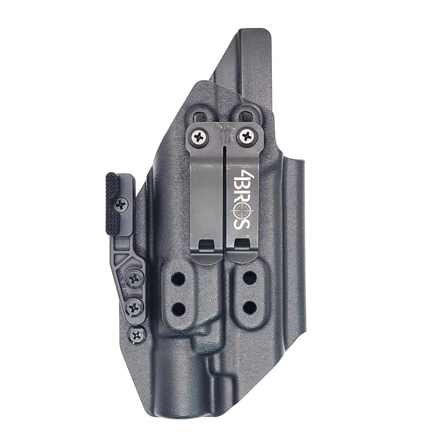 For the best, IWB AIWB Inside Waistband Taco Style Holster designed to fit the Glock 19 Gen 5 with the Surefire X300U A or B X300U-A or X300U-B weapon-mounted light, shop Four Brothers Holsters. Adjustable retention and ride height, high sweat guard, minimum material for reduced printing. Made in the USA. 