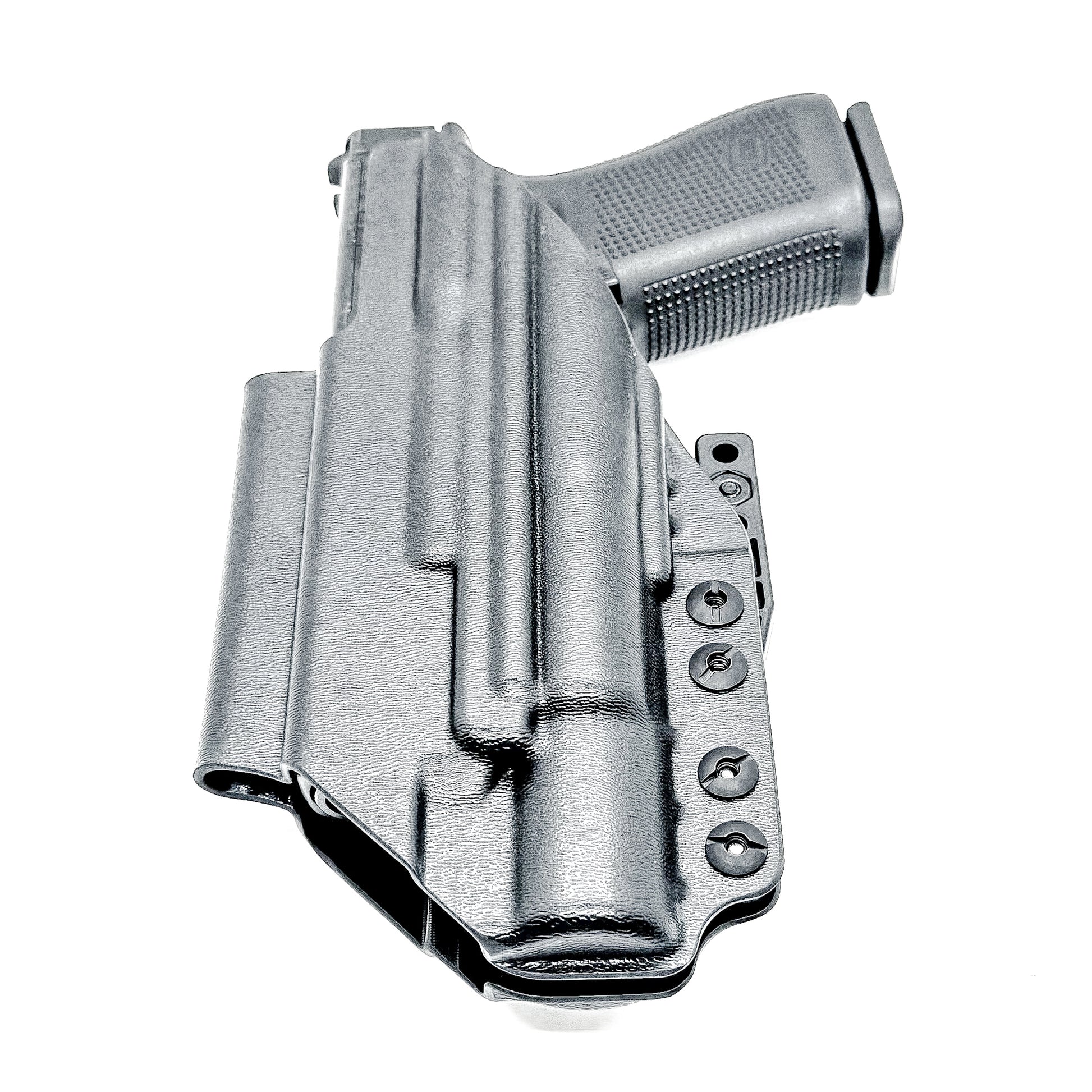 Black Inside Waistband IWB holster for the Glock 19 and Surefire X300.  Shown with DCC Monoblock and a modwing.