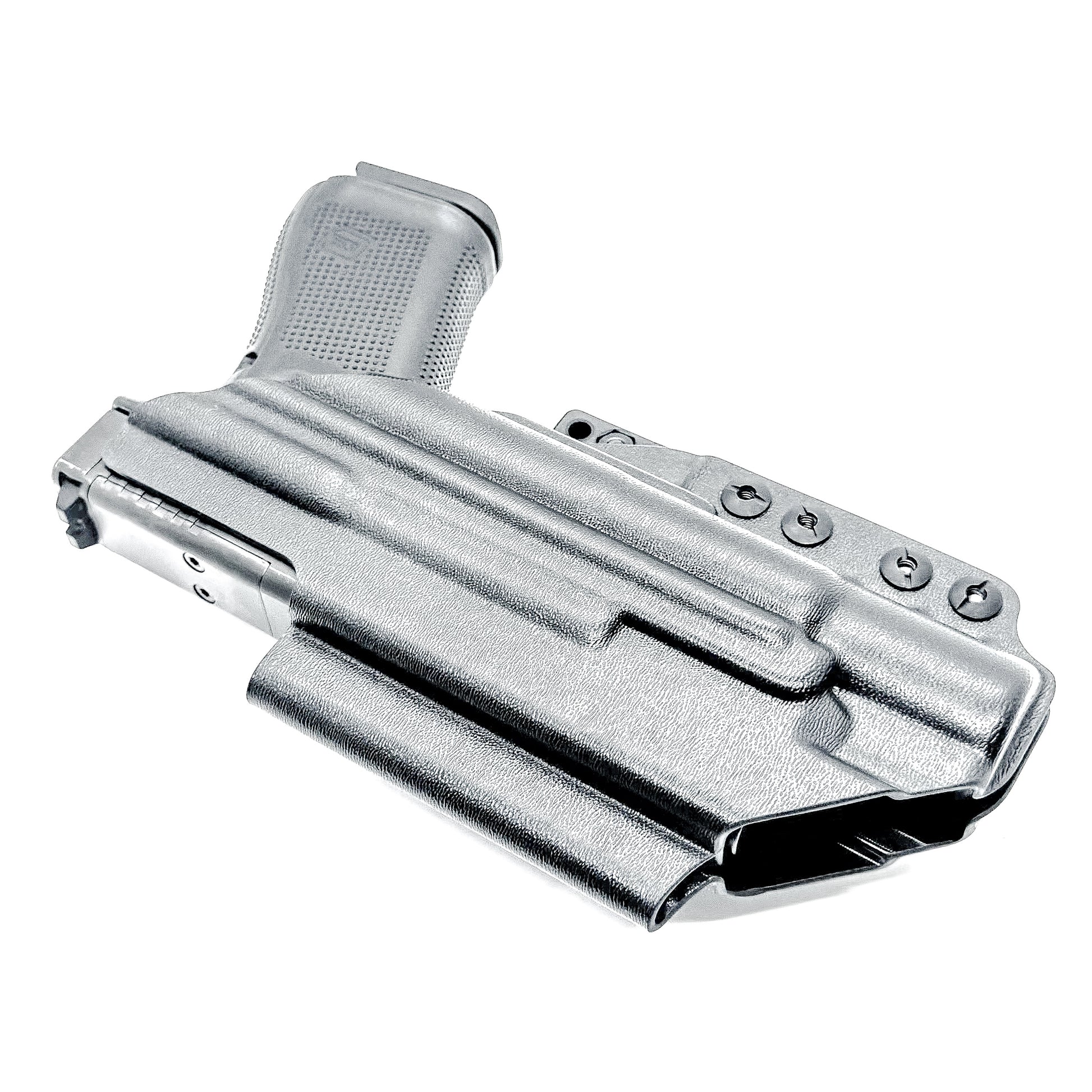 Black Inside Waistband IWB holster for the Glock 19 and Surefire X300.  Shown with DCC Monoblock and a modwing.