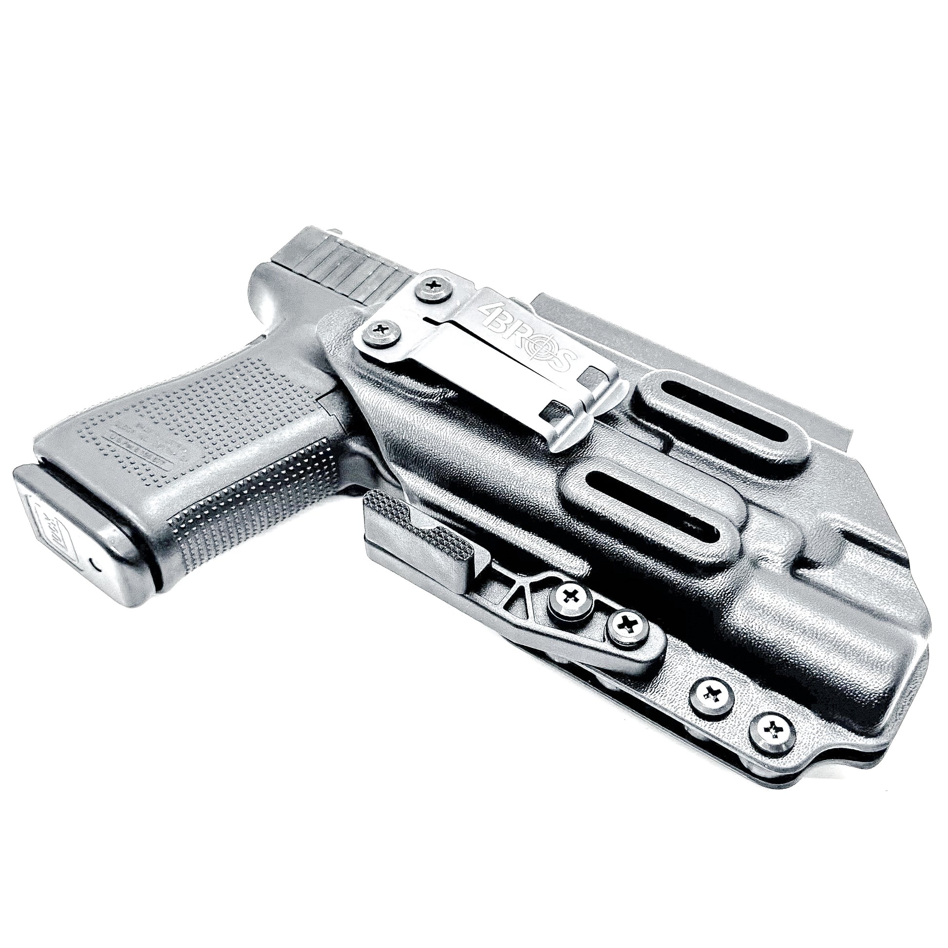 Black Inside Waistband IWB holster for the Glock 19 and Surefire X300.  Shown with DCC Monoblock and a modwing.