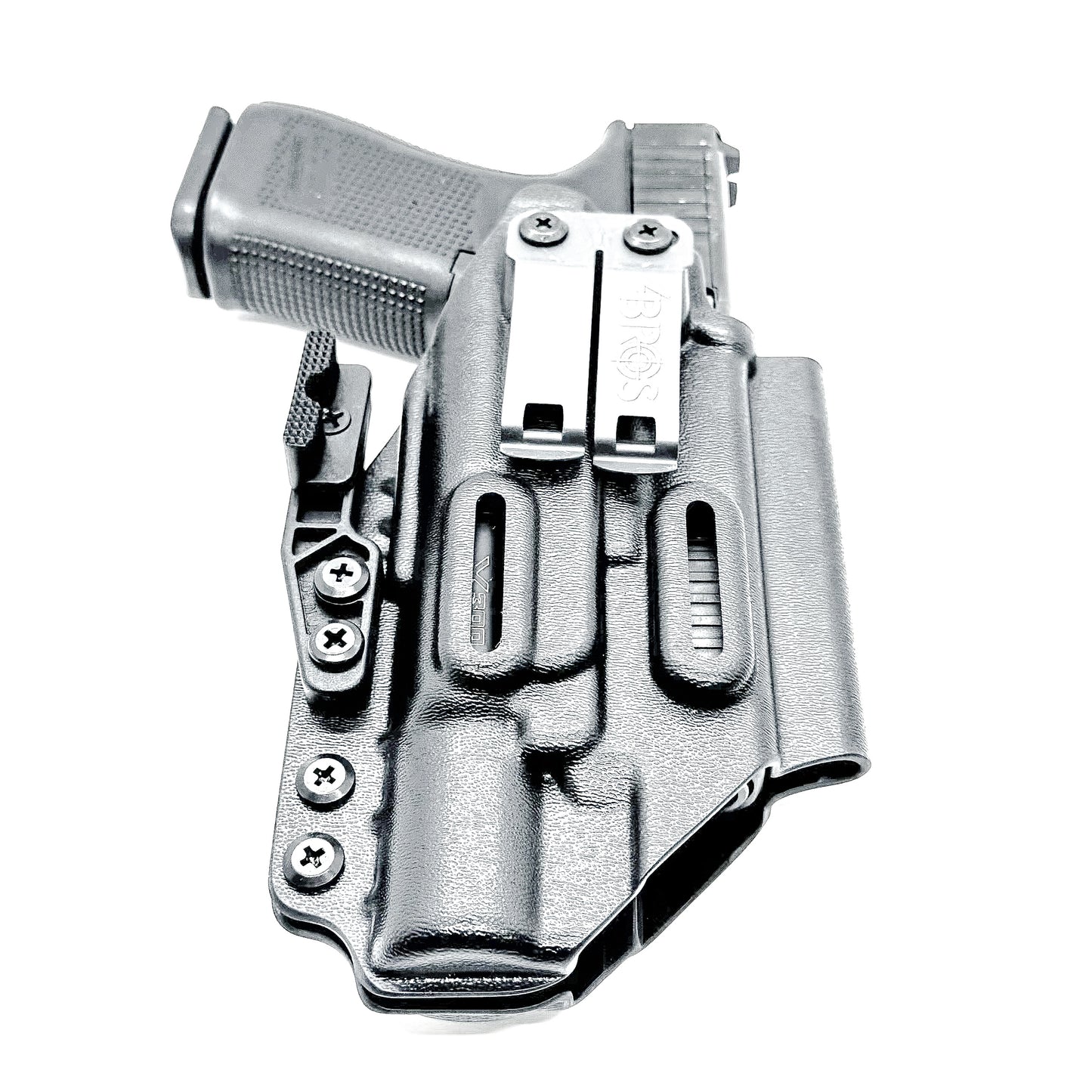 Black Inside Waistband IWB holster for the Glock 19 and Surefire X300.  Shown with DCC Monoblock and a modwing.