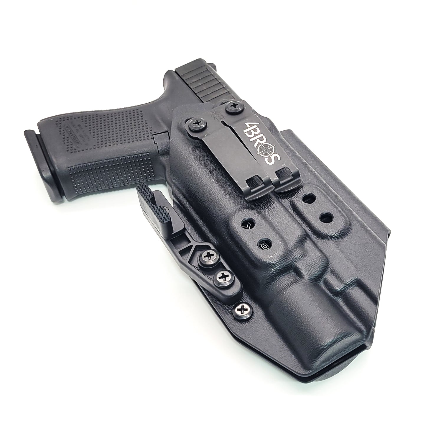 For the best IWB Kydex Inside Waistband Holster for the Glock 19 Gen 5 with the Surefire X300U A or B X300U-A or X300U-B shop Four Brothers 4BROS Holsters.