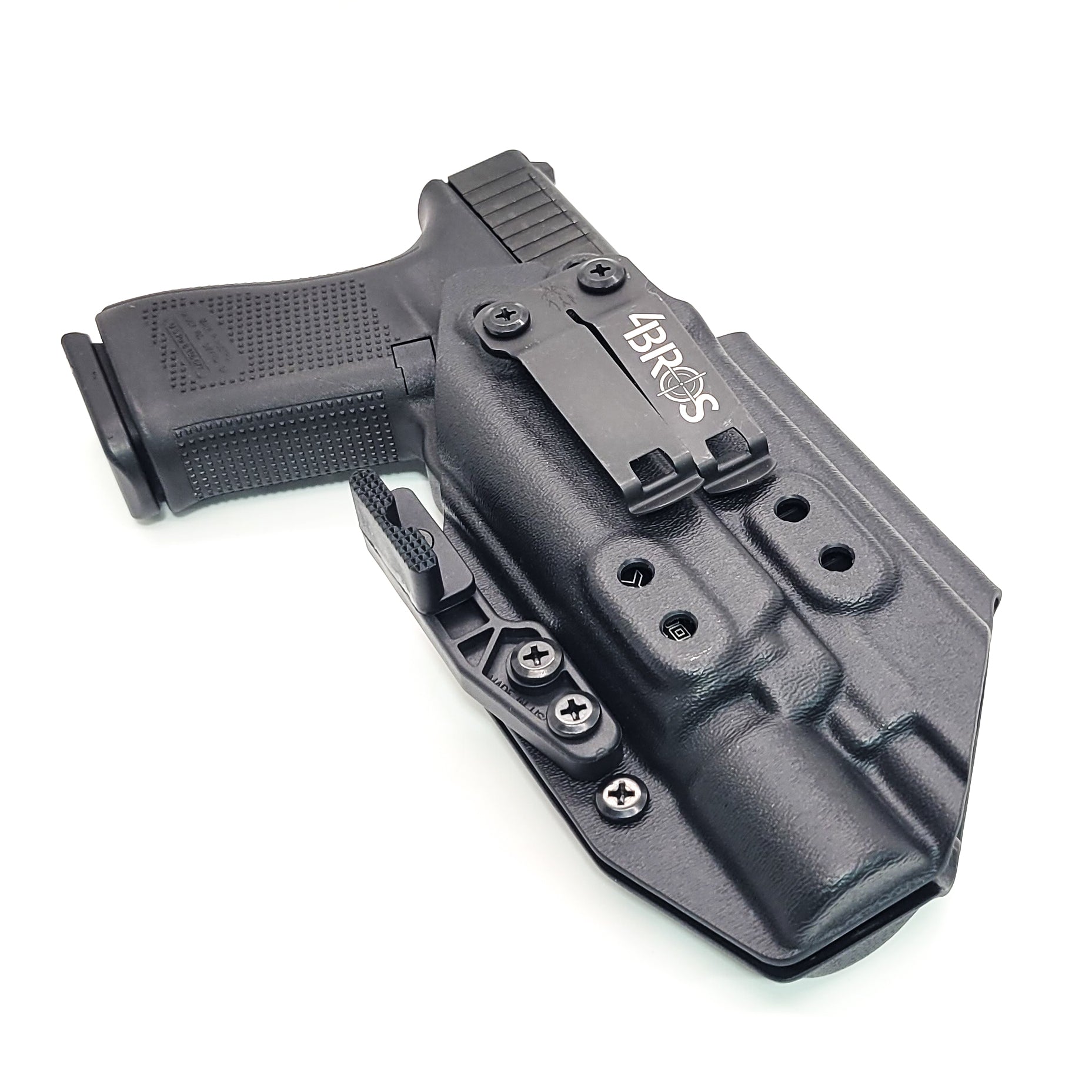 For the best IWB Kydex Inside Waistband Holster for the Glock 19 Gen 5 with the Surefire X300U A or B X300U-A or X300U-B shop Four Brothers 4BROS Holsters.