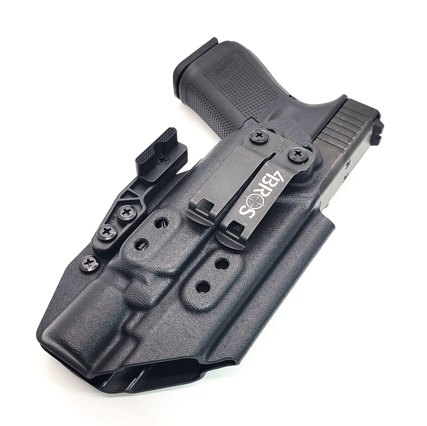 For the best IWB Kydex Inside Waistband Holster for the Glock 19 Gen 5 with the Surefire X300U A or B X300U-A or X300U-B shop Four Brothers 4BROS Holsters.