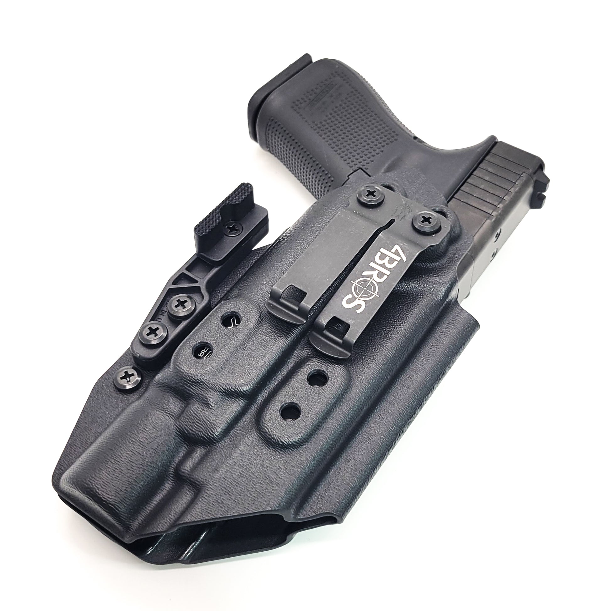 For the best IWB Kydex Inside Waistband Holster for the Glock 19 Gen 5 with the Surefire X300U A or B X300U-A or X300U-B shop Four Brothers 4BROS Holsters.