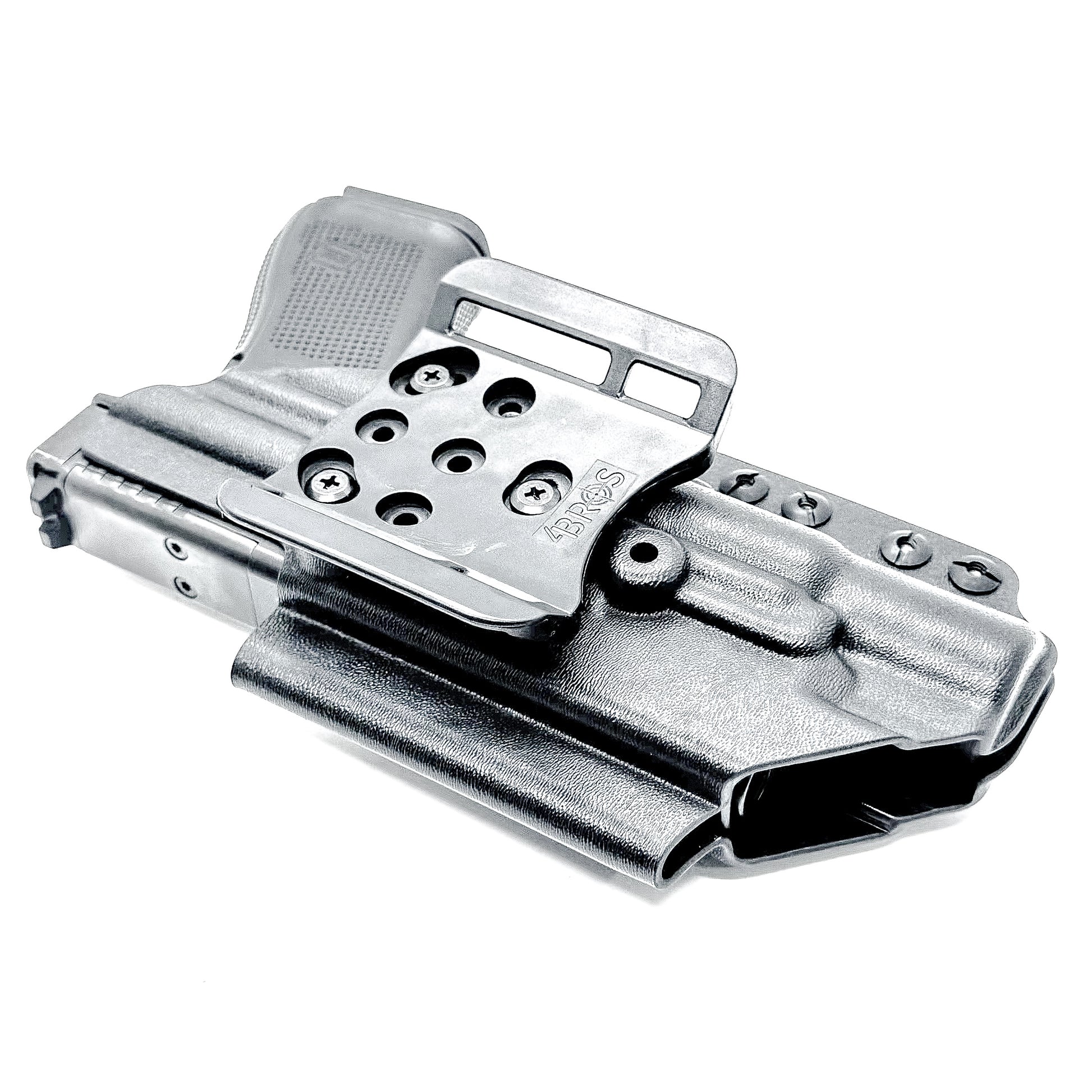 Black Outside Waistband OWB Holster for the Glock 19 and SureFire X300 with 4BROS 1.5" Belt Slide.