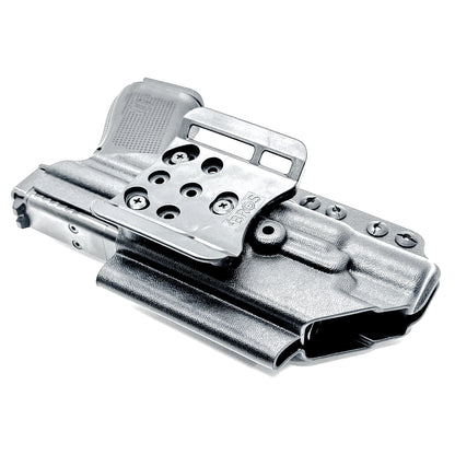 Black Outside Waistband OWB Holster for the Glock 19 and SureFire X300 with 4BROS 1.5" Belt Slide.