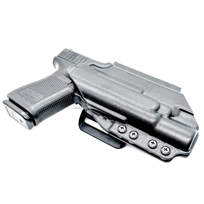 Black Outside Waistband OWB Holster for the Glock 19 and SureFire X300 with 4BROS 1.5" Belt Slide.