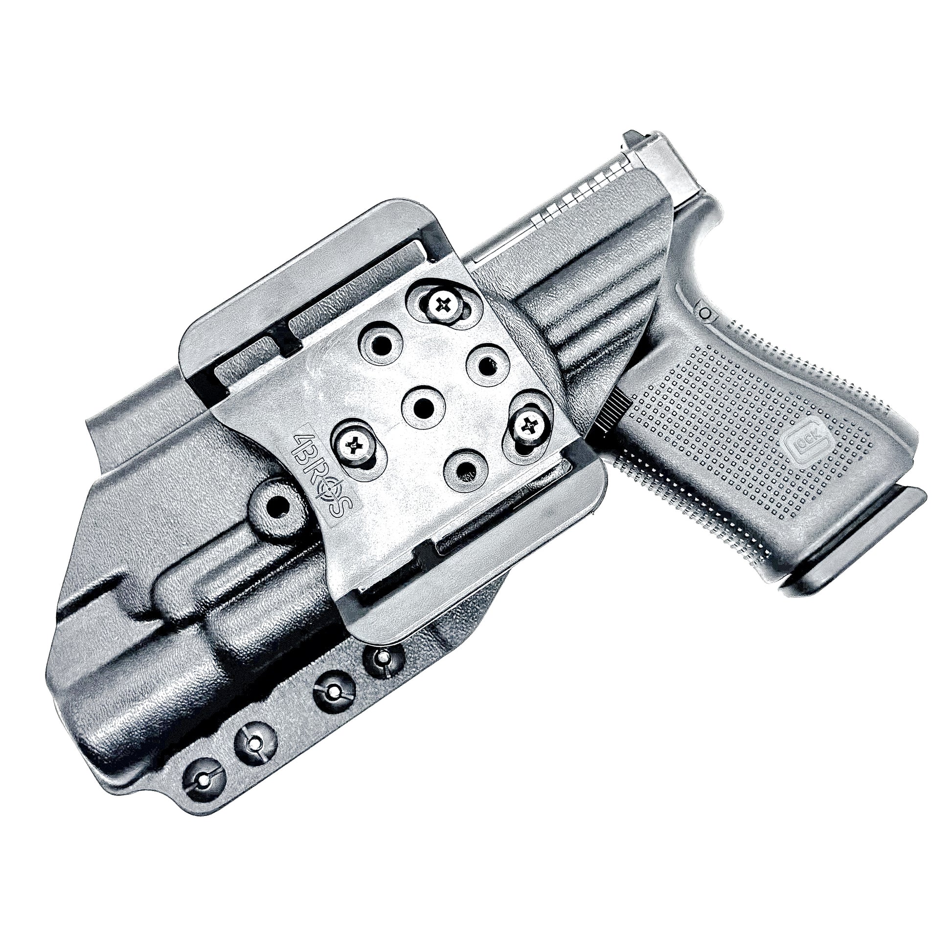 Black Outside Waistband OWB Holster for the Glock 19 and SureFire X300 with 4BROS 1.5" Belt Slide.