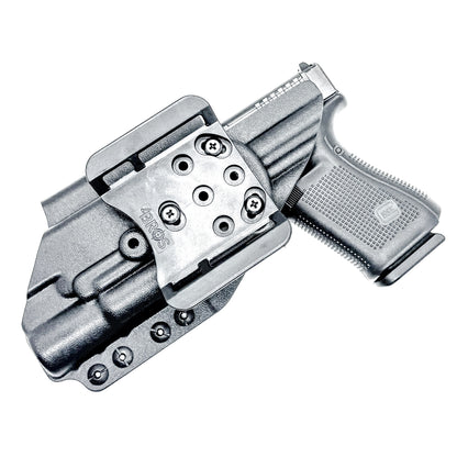 Black Outside Waistband OWB Holster for the Glock 19 and SureFire X300 with 4BROS 1.5" Belt Slide.