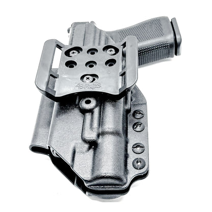 Black Outside Waistband OWB Holster for the Glock 19 and SureFire X300 with 4BROS 1.5" Belt Slide.