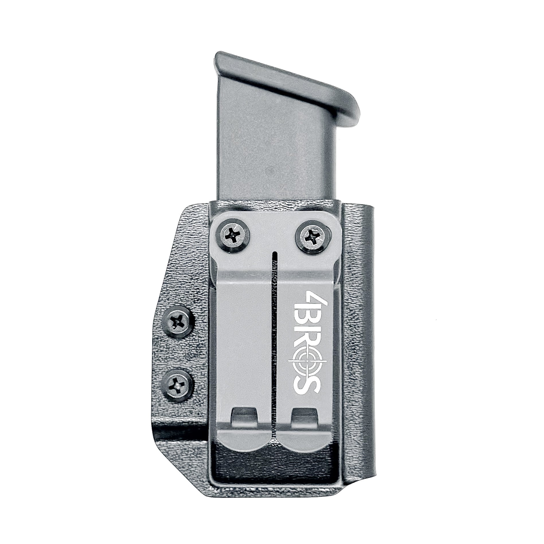 Black Kydex IWB AIWB appendix inside waistband magazine pouch carrier or holster for the Glock 20 10mm mags from Four Brothers Holsters. Made in USA.
