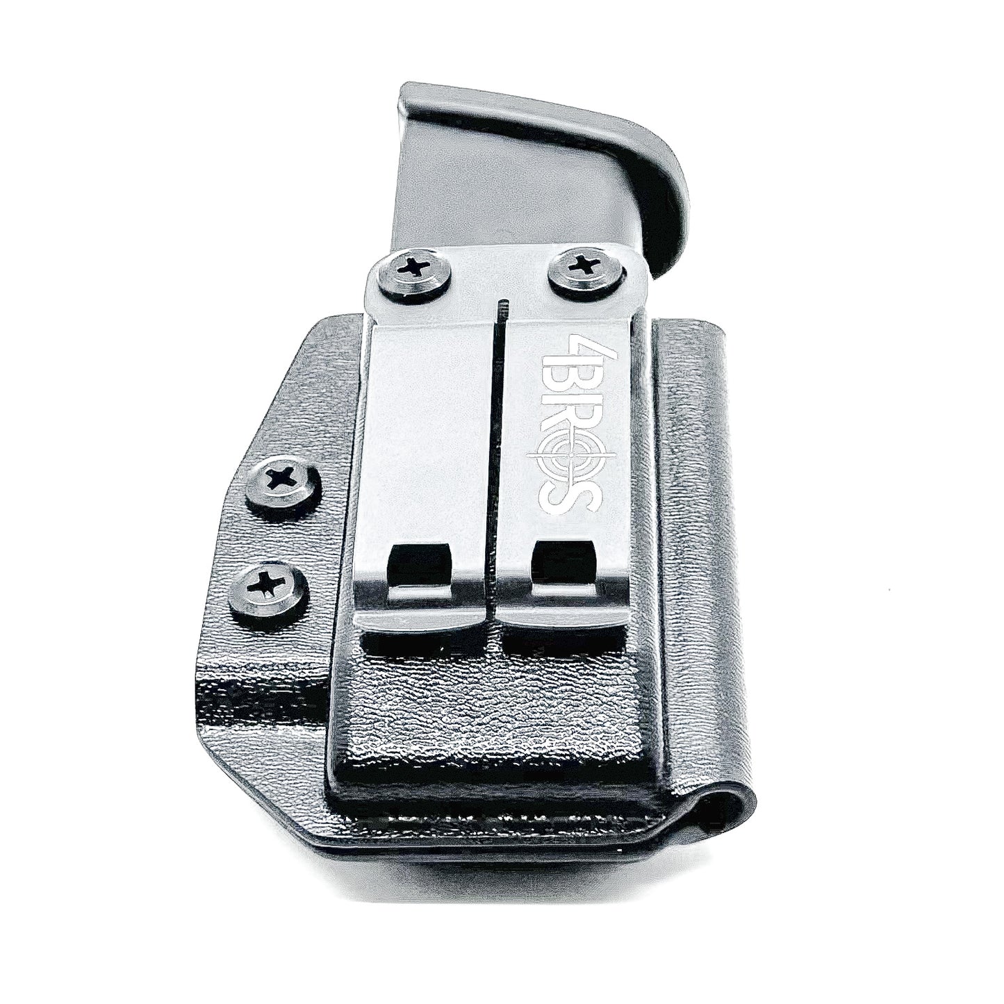 Black Kydex IWB AIWB appendix inside waistband magazine pouch carrier or holster for the Glock 20 10mm mags from Four Brothers Holsters. Made in USA.