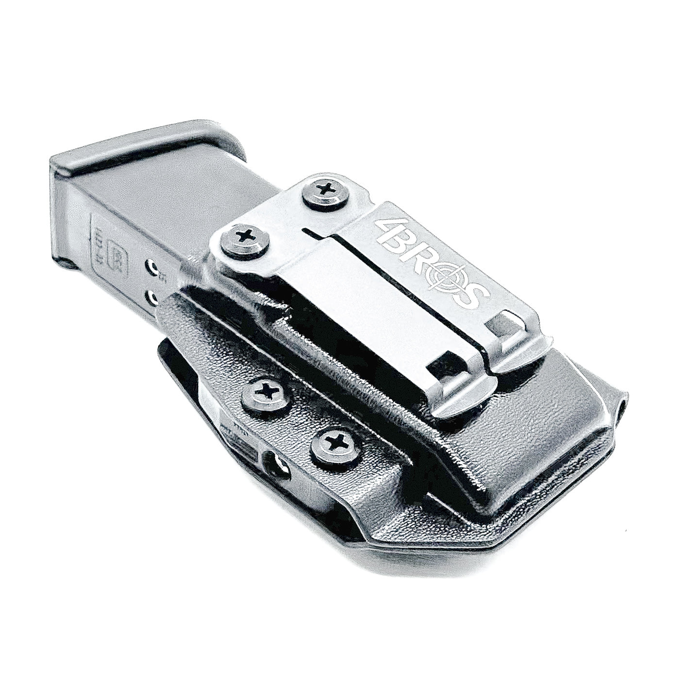 Black Kydex IWB AIWB appendix inside waistband magazine pouch carrier or holster for the Glock 20 10mm mags from Four Brothers Holsters. Made in USA.