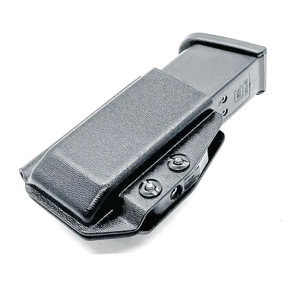 Black Kydex IWB AIWB appendix inside waistband magazine pouch carrier or holster for the Glock 20 10mm mags from Four Brothers Holsters. Made in USA.