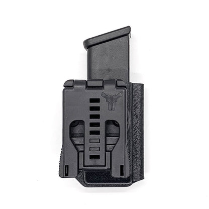 For the Best OWB Outside Waistband Kydex Magazine Pouch designed to fit the Glock 20 10mm Magazine, shop Four Brothers Holsters. Suitable for belt widths of 1 1/2", 1 3/4". 2" & 2 1/2" Adjustable retention and cant outside waist carrier holster. Will allow bullets forward & bullets back orientation.