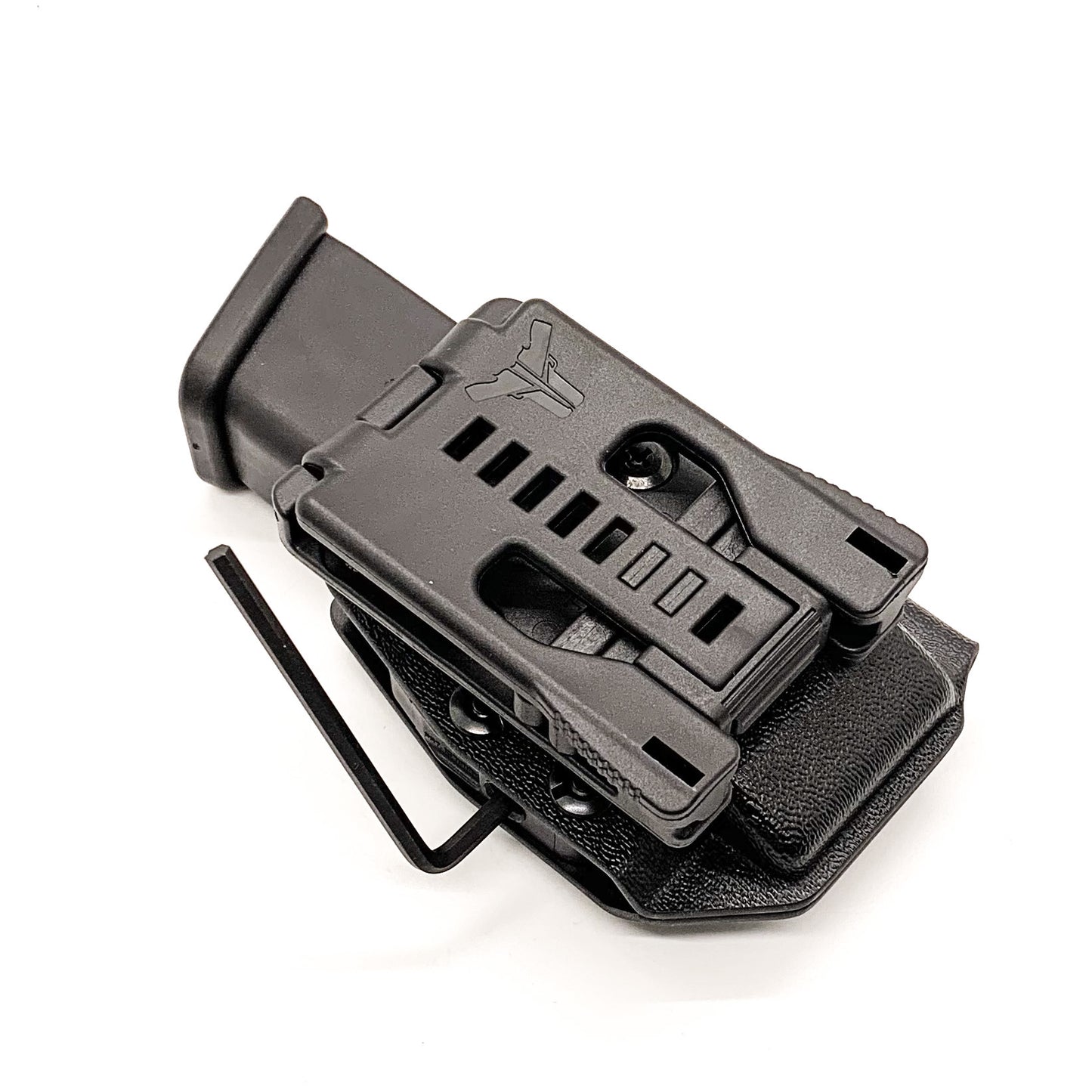 For the Best OWB Outside Waistband Kydex Magazine Pouch designed to fit the Glock 20 10mm Magazine, shop Four Brothers Holsters. Suitable for belt widths of 1 1/2", 1 3/4". 2" & 2 1/2" Adjustable retention and cant outside waist carrier holster. Will allow bullets forward & bullets back orientation.