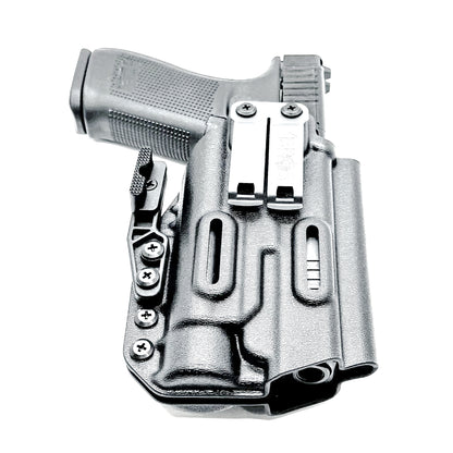 Black IWB Kydex Inside Waistband Holster for the Glock 20 Gen 5 pistols with the Streamlight TLR-1 HL from Four Brothers 4BROS Holsters. 