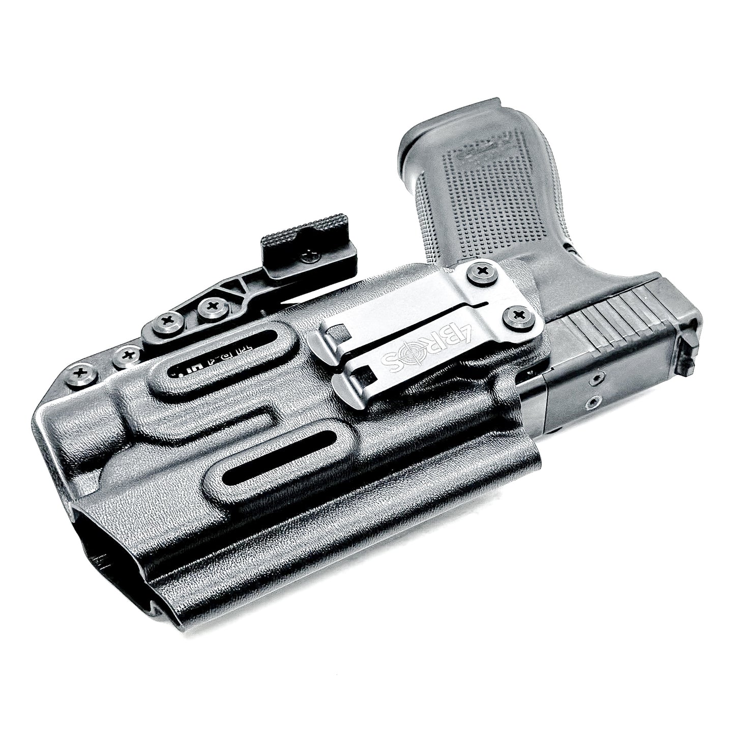 Black IWB Kydex Inside Waistband Holster for the Glock 20 Gen 5 pistols with the Streamlight TLR-1 HL from Four Brothers 4BROS Holsters. 