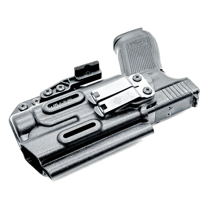 Black IWB Kydex Inside Waistband Holster for the Glock 20 Gen 5 pistols with the Streamlight TLR-1 HL from Four Brothers 4BROS Holsters. 