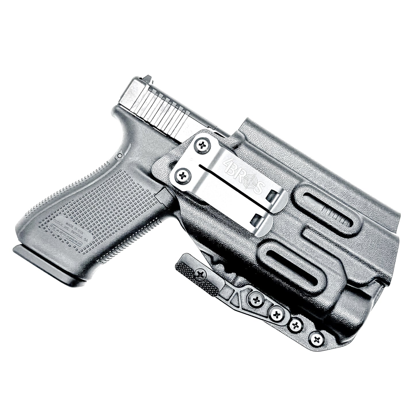 Black IWB Kydex Inside Waistband Holster for the Glock 20 Gen 5 pistols with the Streamlight TLR-1 HL from Four Brothers 4BROS Holsters. 