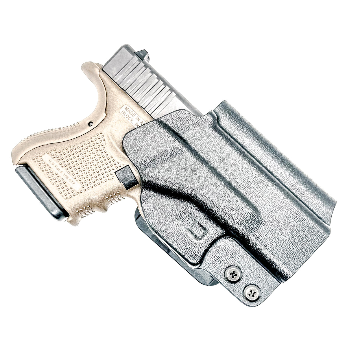 Glock 26 OWB Holster for Gen 3, 4, 5 & Gen V. Kydex Outside Waistband holster with adjustable retention, optic cut and threaded barrel clearance.