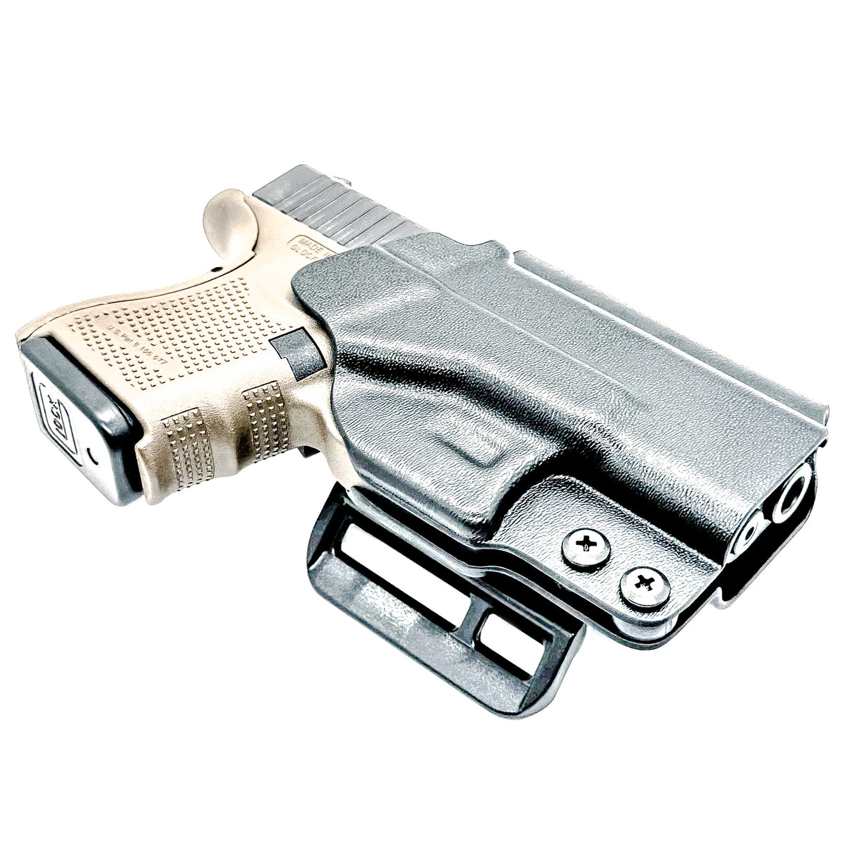 Glock 26 OWB Holster for Gen 3, 4, 5 & Gen V. Kydex Outside Waistband holster with adjustable retention, optic cut and threaded barrel clearance.