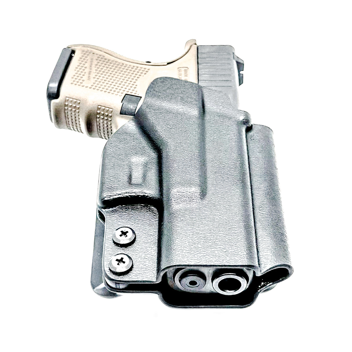 Glock 26 OWB Holster for Gen 3, 4, 5 & Gen V. Kydex Outside Waistband holster with adjustable retention, optic cut and threaded barrel clearance.