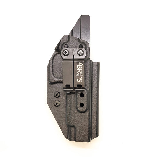 For the best Kydex Glock 34 Gen 5 IWB AIWB Inside Waistband Holster that is designed to fit the Glock 34 Gen 5 handgun, shop Four Brothers. Adjustable retention and cant. Also fits Generation 3 & 4 pistols with minor retention adjustments. Proudly made in the USA by Veterans and Law Enforcement employees.