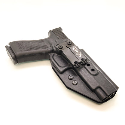 For the best Kydex Glock 34 Gen 5 IWB AIWB Inside Waistband Holster that is designed to fit the Glock 34 Gen 5 handgun, shop Four Brothers. Adjustable retention and cant. Also fits Generation 3 & 4 pistols with minor retention adjustments. Proudly made in the USA by Veterans and Law Enforcement employees.