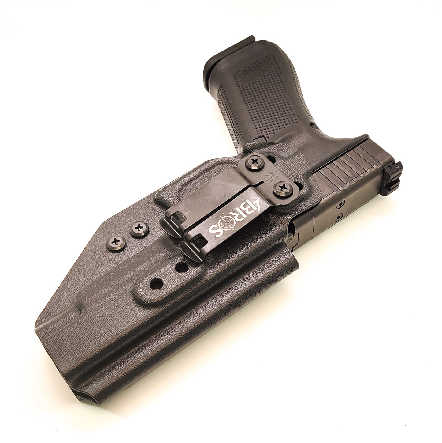 For the best Kydex Glock 34 Gen 5 IWB AIWB Inside Waistband Holster that is designed to fit the Glock 34 Gen 5 handgun, shop Four Brothers. Adjustable retention and cant. Also fits Generation 3 & 4 pistols with minor retention adjustments. Proudly made in the USA by Veterans and Law Enforcement employees.