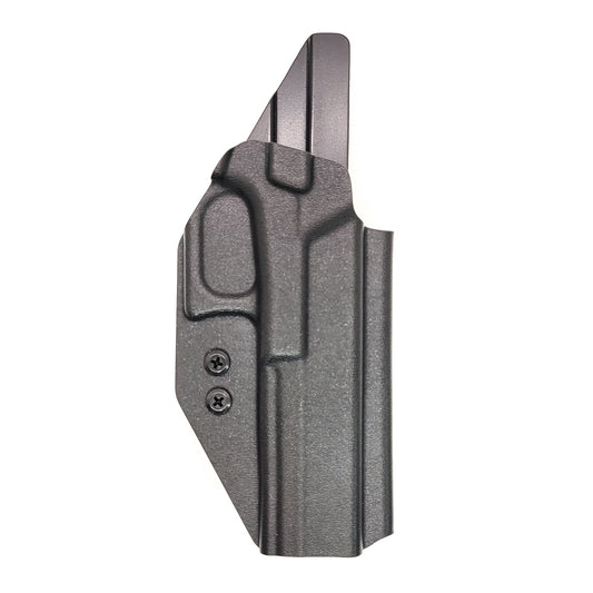 For the best outside waistband OWB holster for the Glock 34 Generation Gen 5, shop Four Brothers Holsters. Glock Gen 3 & 4 22, 17 MOS, Gen 3, 4 & 5 19, 23, 45 9mm Glock full size 9mm and 40 S&W frame pistols. The holster is cleared for a red dot sight. Adjustable Retention, molded with .080" Kydex, made in the USA.