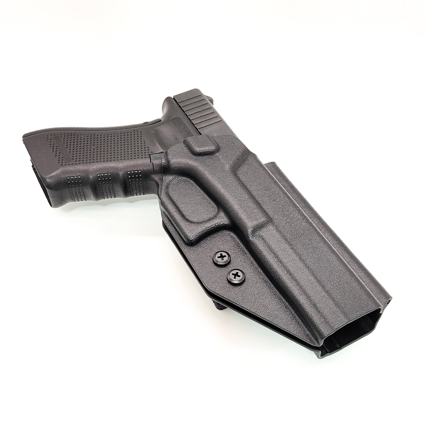 For the best outside waistband OWB holster for the Glock 34 Generation Gen 5, shop Four Brothers Holsters. Glock Gen 3 & 4 22, 17 MOS, Gen 3, 4 & 5 19, 23, 45 9mm Glock full size 9mm and 40 S&W frame pistols. The holster is cleared for a red dot sight. Adjustable Retention, molded with .080" Kydex, made in the USA.