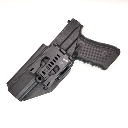 For the best outside waistband OWB holster for the Glock 34 Generation Gen 5, shop Four Brothers Holsters. Glock Gen 3 & 4 22, 17 MOS, Gen 3, 4 & 5 19, 23, 45 9mm Glock full size 9mm and 40 S&W frame pistols. The holster is cleared for a red dot sight. Adjustable Retention, molded with .080" Kydex, made in the USA.