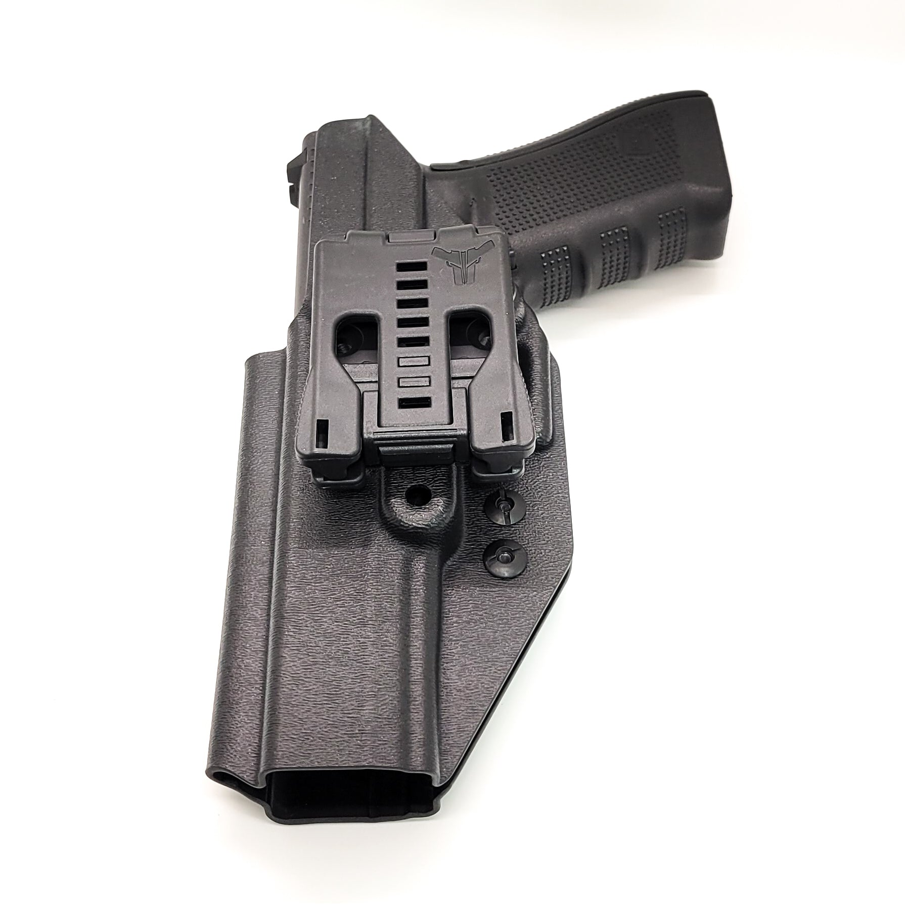 For the best outside waistband OWB holster for the Glock 34 Generation Gen 5, shop Four Brothers Holsters. Glock Gen 3 & 4 22, 17 MOS, Gen 3, 4 & 5 19, 23, 45 9mm Glock full size 9mm and 40 S&W frame pistols. The holster is cleared for a red dot sight. Adjustable Retention, molded with .080" Kydex, made in the USA.