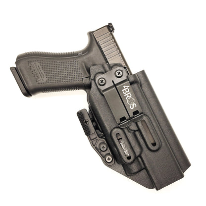 For the Best, most comfortable Inside Waistband IWB AIWB Appendix Kydex holster designed to fit the Glock Gen 5 34 and 34 MOS, with the Streamlight TLR-7 HL-X, TLR-7 X, & TLR-7 A, shop Four Brothers 4BROS holsters. Adjustable retention, full sweat guard, smooth edges for comfort and concealment. Made in the USA TLR-7X