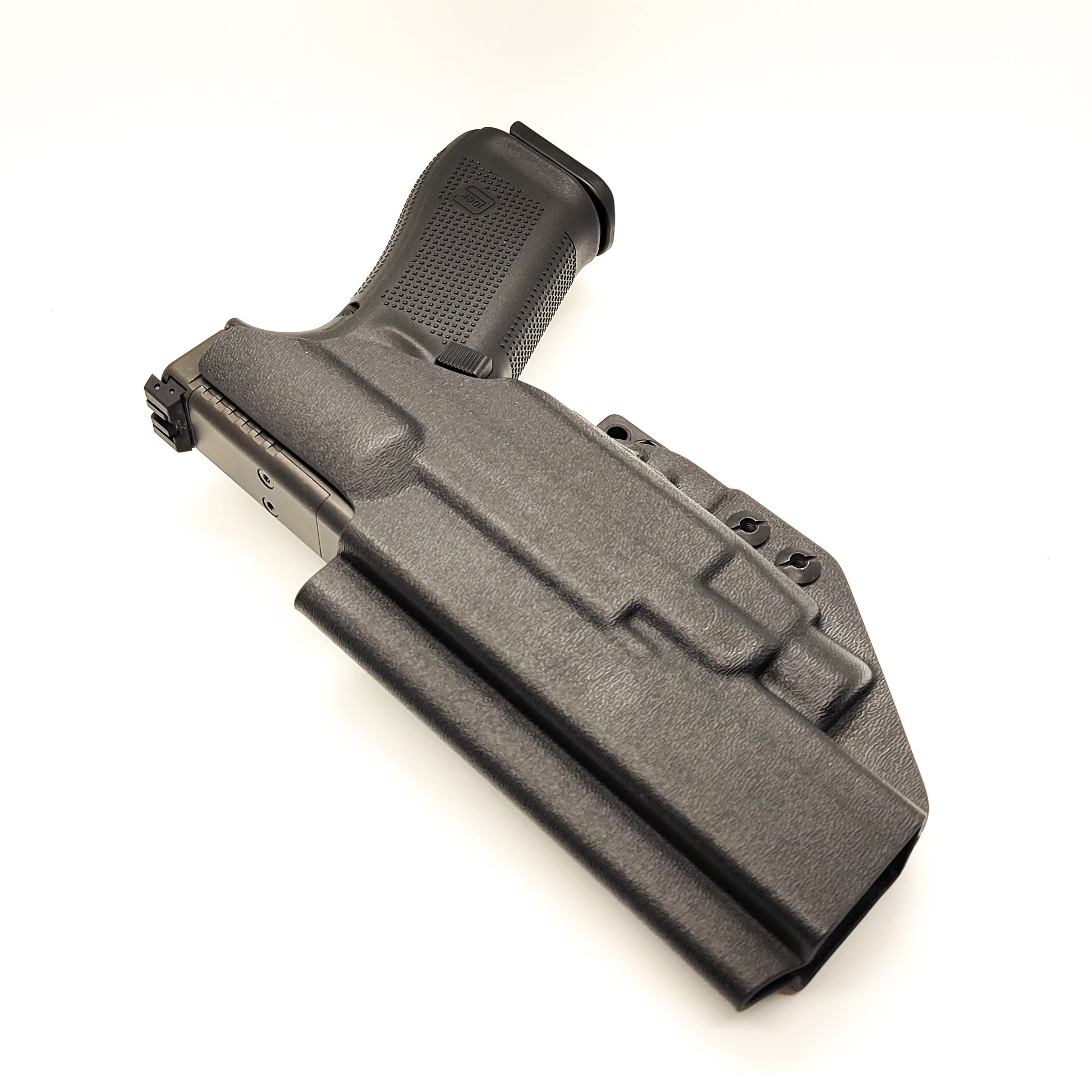 For the Best, most comfortable Inside Waistband IWB AIWB Appendix Kydex holster designed to fit the Glock Gen 5 34 and 34 MOS, with the Streamlight TLR-7 HL-X, TLR-7 X, & TLR-7 A, shop Four Brothers 4BROS holsters. Adjustable retention, full sweat guard, smooth edges for comfort and concealment. Made in the USA TLR-7X