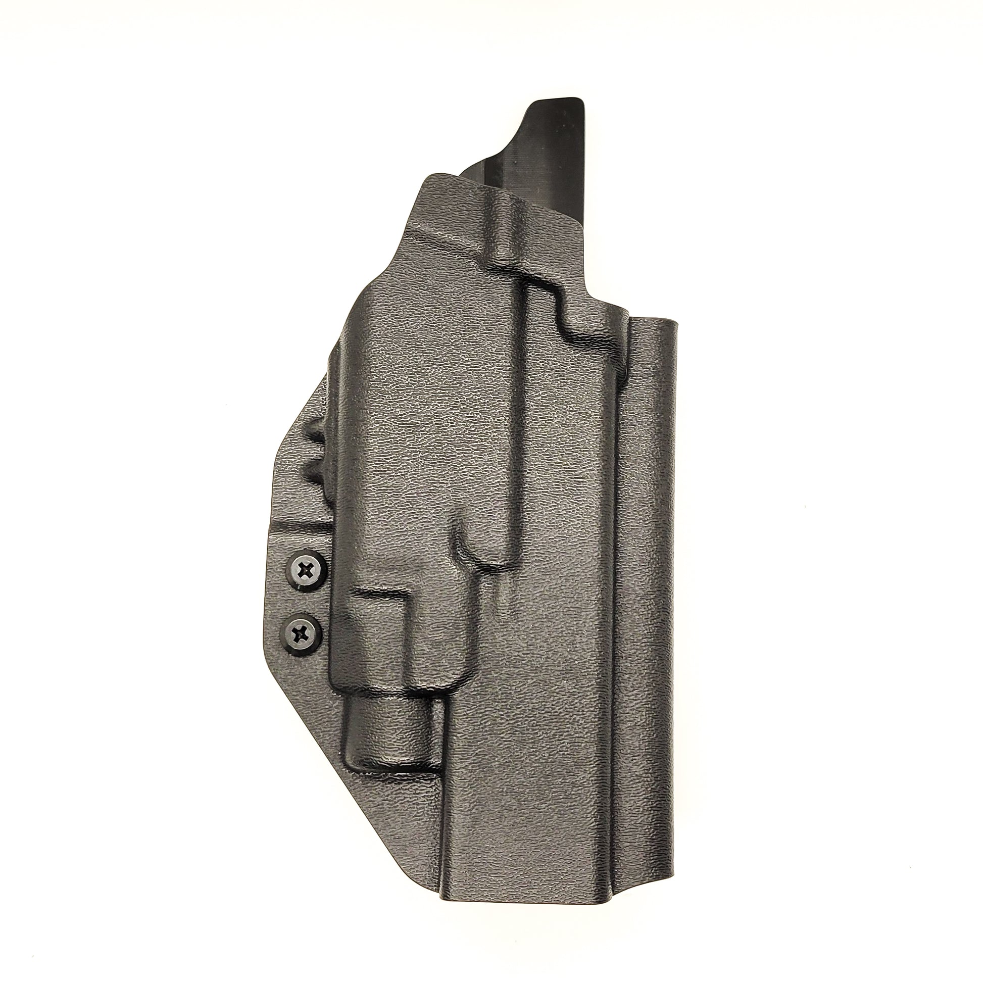 For the best Outside Waistband OWB Kydex holster designed to fit the Glock Gen 5 34 and 34 MOS with the Streamlight TLR-7 HL_X, TLR-7 X, & TLR-7 A, shop Four Brothers 4BROS holsters. Full sweat guard, adjustable retention, holster profile cut for red dot sights. Smooth edges for comfort and concealment. Made in the USA