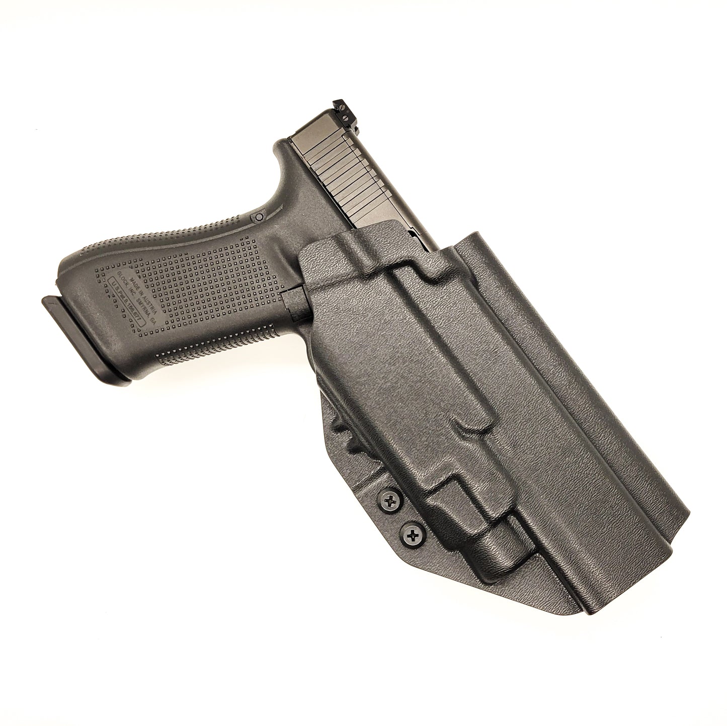 For the best Outside Waistband OWB Kydex holster designed to fit the Glock Gen 5 34 and 34 MOS with the Streamlight TLR-7 HL_X, TLR-7 X, & TLR-7 A, shop Four Brothers 4BROS holsters. Full sweat guard, adjustable retention, holster profile cut for red dot sights. Smooth edges for comfort and concealment. Made in the USA