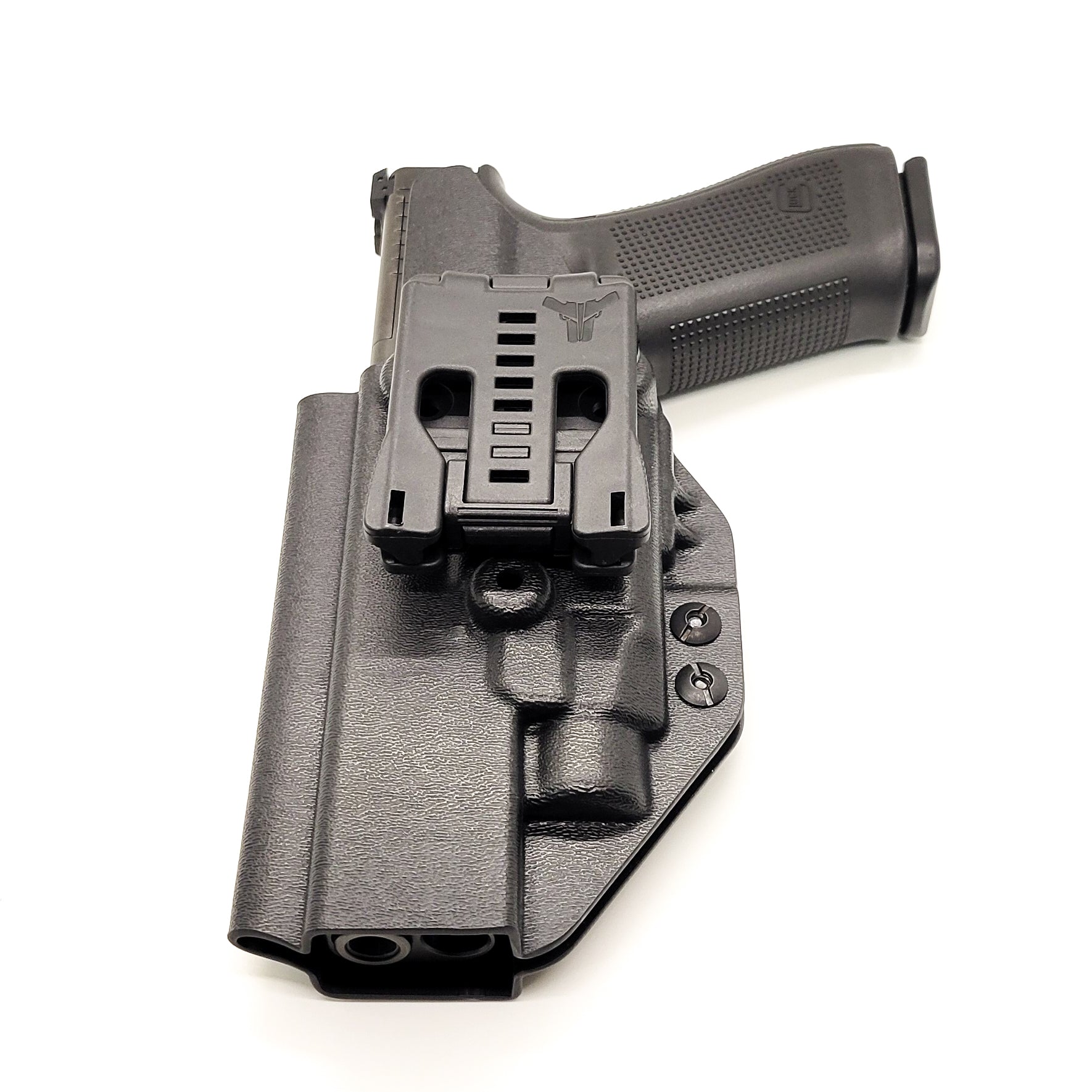 For the best Outside Waistband OWB Kydex holster designed to fit the Glock Gen 5 34 and 34 MOS with the Streamlight TLR-7 HL_X, TLR-7 X, & TLR-7 A, shop Four Brothers 4BROS holsters. Full sweat guard, adjustable retention, holster profile cut for red dot sights. Smooth edges for comfort and concealment. Made in the USA