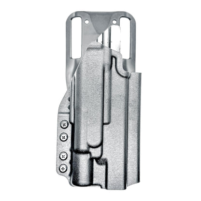 Black OWB Duty & Competition holster for the Glock 34 and Surefire X300 shown with Duty Drop attachment.